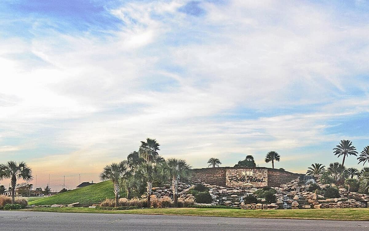 Entrance landscaping at the Rodeo Palms community in Manvel